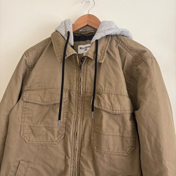 Billabong Barlow Twill Journey Canvas Hooded Jacket Khaki Tan Men’s Size M - Picture 3 of 9
